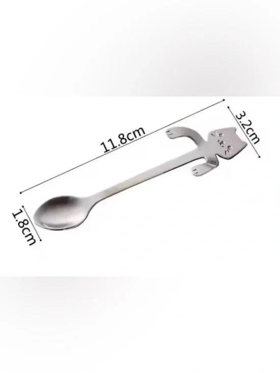 2Pcs Black & Bronze Stainless Steel Mini Cat Kitten Design Stainless Steel Spoon - Picture 2 of 2